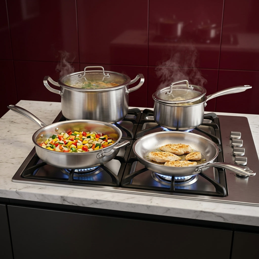 Batterie de cuisine 10 pièces | Acier inoxydable 18/10